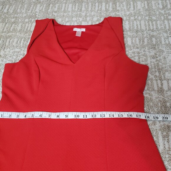 London Times Red Fit & Flare Dress Shoulder Detail Knee Length V Neck Size 14 - Picture 9 of 14